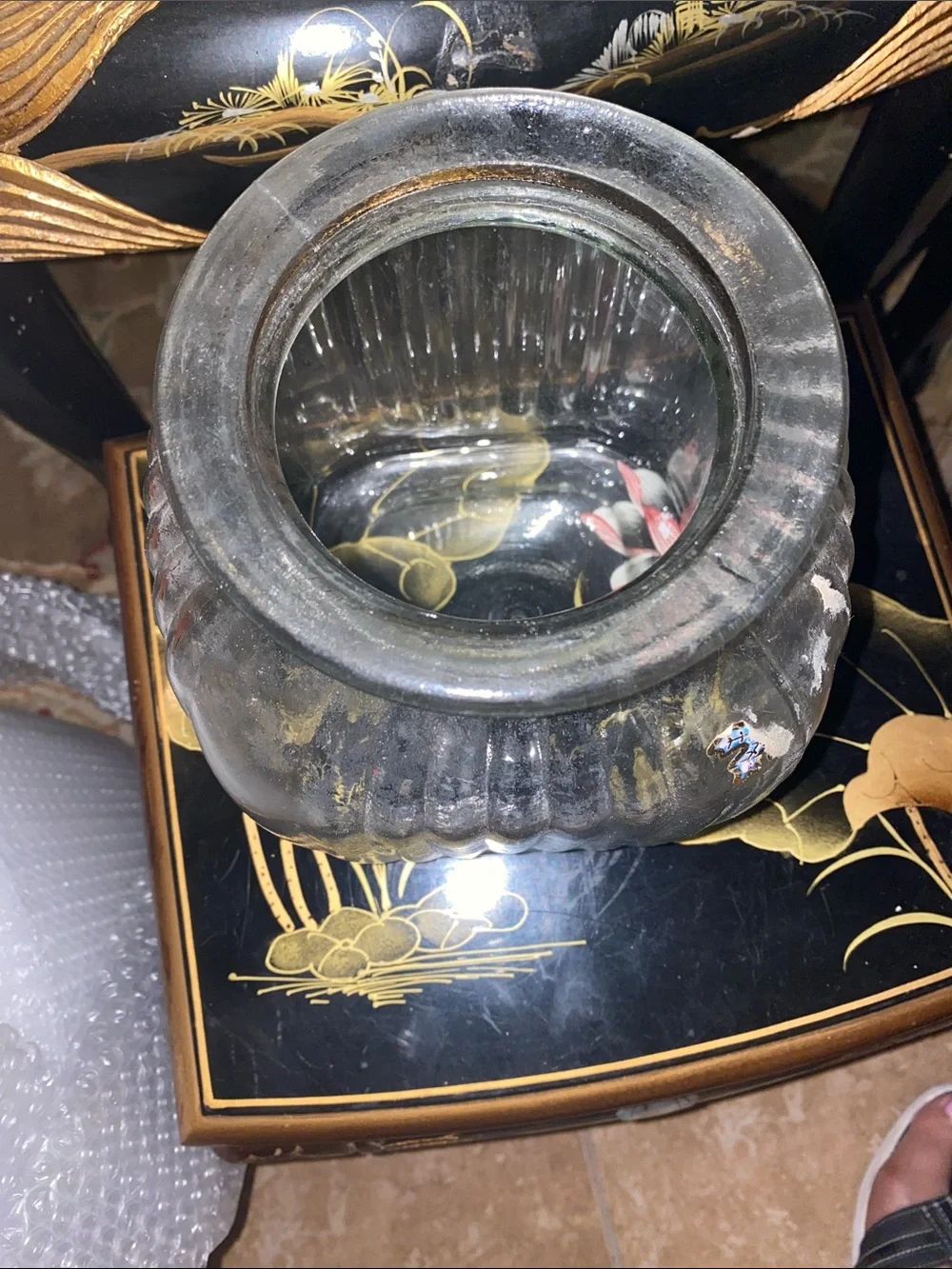 Vintage 14” Decorative Clear Glass Jar with Antique Bronze Lid - Home Accents - Picture 5 of 7